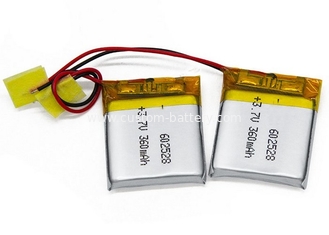 China 602528 360mAh 3.7 V Lipo Battery , Lithium Polymer Batteries for GPS , Bluetooth supplier